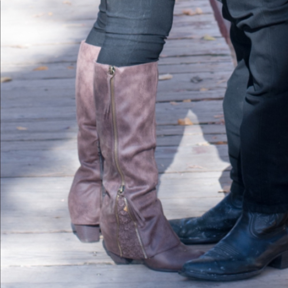 Brown knee high boots